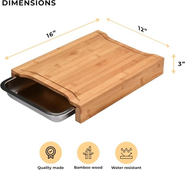 Prosumer's Choice Bamboo Cutting Board - Chopping Board Wood -Organic Bamboo Cutting Board - Bamboo Cutting Board with Tray - Chopping Board with Stainless Steel Juice Catcher -15" x 11" x 2" inches - Image 3