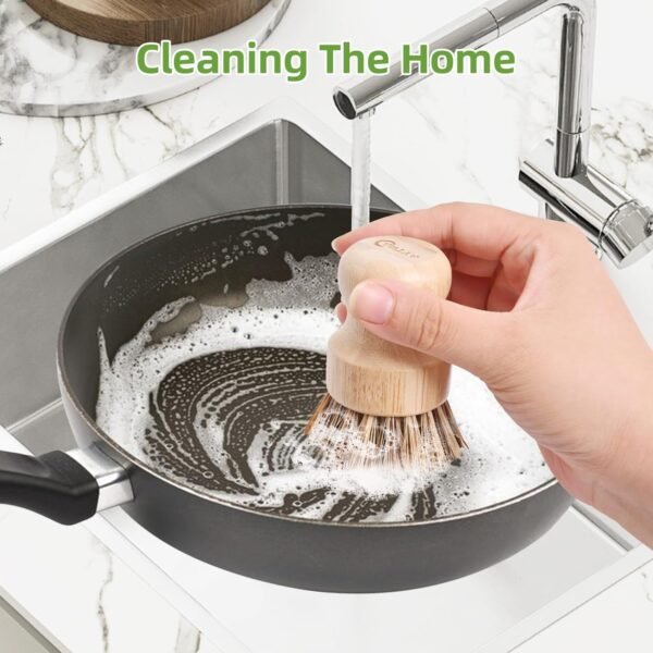 Bamboo Wok Brush - 6 Pcs Hard Palm Brush, Natural Dish Scrubber Brush, Kitchen Brush, Dish Scrub Brush, Bamboo Dish Brush for Cleaning Pans, Pots and Sink - Image 7