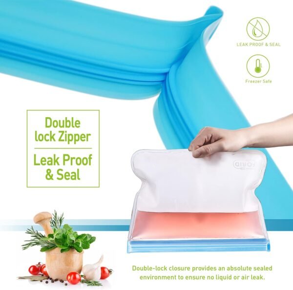 24 Pack Reusable Food Storage Bags - Non Plastic & Silicone Gallon Freezer Bags Sandwich Snack Resealable Lunch Bags Extra Thick Leakproof for Marinate Food & Fruit Cereal Travel Items Home Kitchen - Image 3