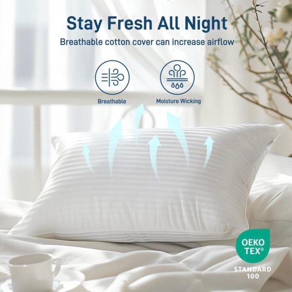Hypoallergenic Side Sleeper Queen/Standard Pillow- Soft and Cooling - Hotel Quality Pillows with 100% Cotton Cover Down Alternative Filling, Oeko-TEX Certified - Image 4