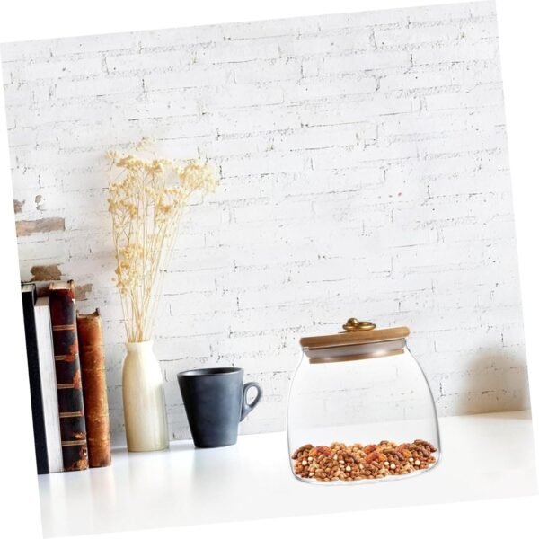 1pc Glass Storage Jar Canister Proof Compartment Decor Containers Machine Bins Cups Kitchen Food Storage Containers Cookie Jar Tea Jam Jars Flour Pantry Refrigerator Candy Jar Wood - Image 6