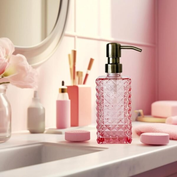 Vintage Soap Dispenser for Bathroom,Glass Kitchen Soap Dispenser with Pump,Farmhouse Soap Dispenser Antique,Cute Small Liquid Hand Soap Dispenser,Rustic Decorative Dish Soap Dispenser (Pink) - Image 5
