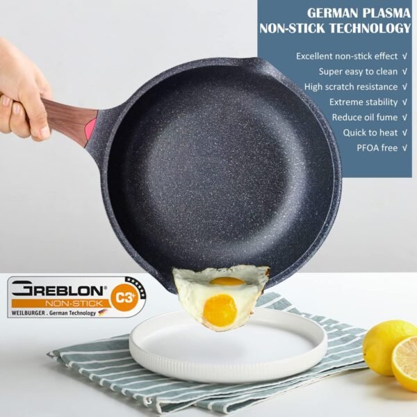 Vinchef Nonstick Deep Frying Pan Skillet with Lid, 11in/5Qt Saute Pan, German 3C+ Ceramic Coating Technology, Heat Indicator, Induction Compatible - Image 2
