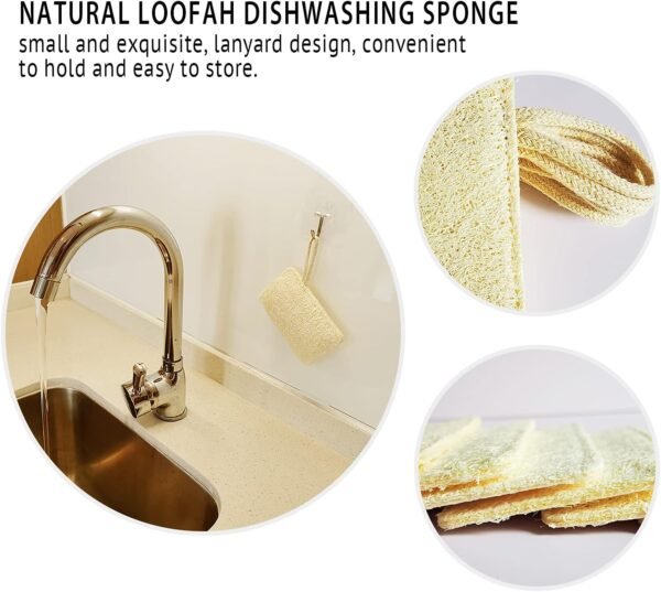 Natural Loofah Kitchen Dish Sponges Scrubber (6Pack), Non-Scratch Scrub Cleaning Sponge, Green Eco-Friendly Plant Fiber Biodegradable Loofah Sponges - Image 5