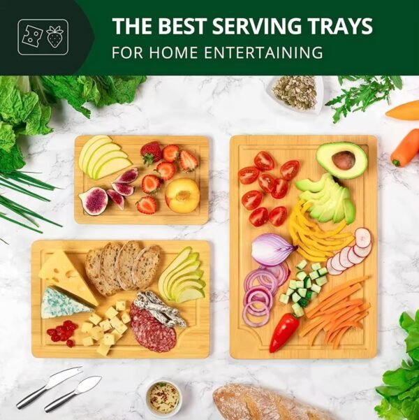 Wood cutting board set, Extra big cutting boards for kitchen, 3-piece wood cutting board set, bamboo cutting boards with juice grooves - Image 7