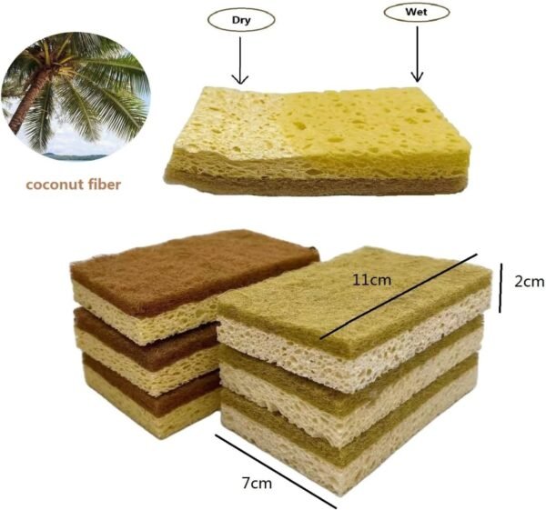 Biodegradable Kitchen Sponges 12-Pack - Natural Coconut Fiber & Cellulose, Eco-Friendly, Non-Scratch, Highly Absorbent Cleaning Sponges - Image 4