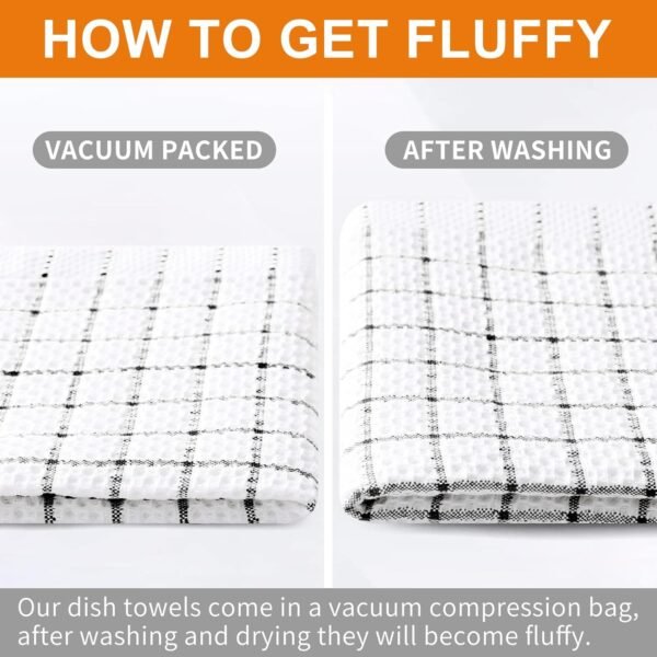 Fintale 100% Cotton Dish Cloths - Soft, Super Absorbent and No Lint Dish Towels for Kitchen - Good for Drying and Washing Dishes - 6 Pack (Lattice Designed, Black) - 12 x 12 Inches - Image 8