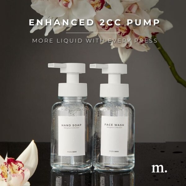 MaisoNovo Glass Foaming Soap Dispenser 14 Oz | Clear Glass White Plastic Pumps x 2 - Image 4