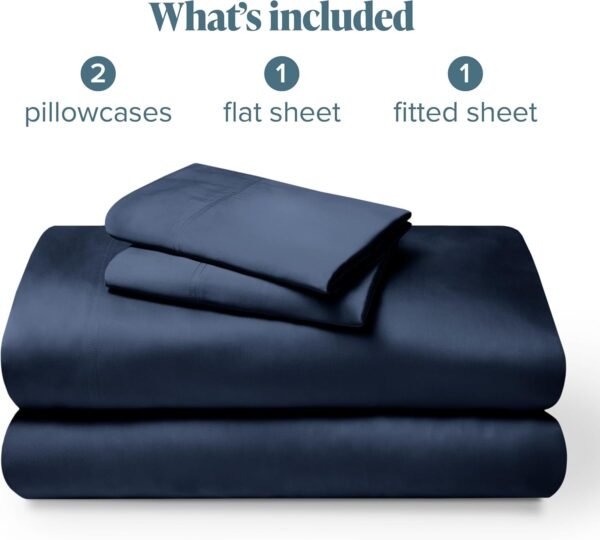 Bare Home 100% Rayon Made from Bamboo Luxury Queen Sheet Set - 4 Piece Bedding Set - Deep Pockets - Cooling Sheets - Breathable - Easy Fit - Soft Bedding Sheets & Pillowcases (Queen, Dark Blue) - Image 6