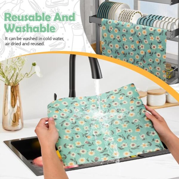 Beeswax Wraps for Food, Large 39.4’’ x 13’’ Beeswax Wrap Roll, Reusable Beeswax Paper Food Wrap for Bread Sandwich Wrapper Bowl Covers, White Flower - Image 4