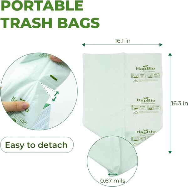 HAPBIO Small Compostable Trash Bags 2.6 Gallon, 100 Count/Roll, 0.67 Mils, Pack 1, Unscented, Biodegradable Trash Bags, BPI OK Compost Home, Recycle Food Scrap Waste Bags for Countertop Bin, Kitchen - Image 4