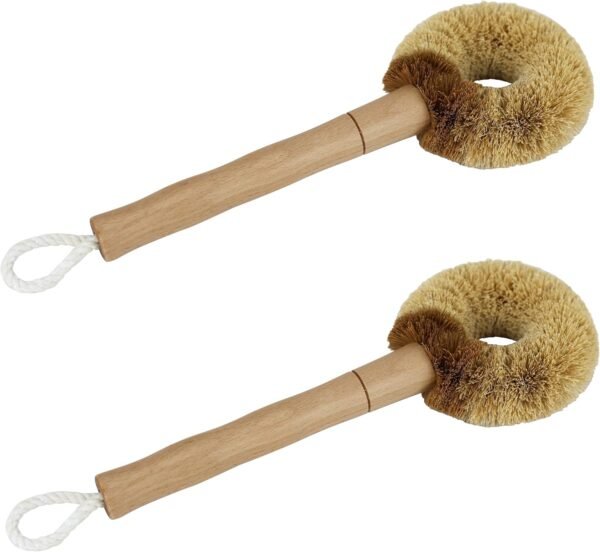 EIKS 2 Pack Kitchen Scrub Brushes Natural Coconut Fiber Cleaning Brushes for Dish Pan Pot Vegetable Fruits Glassware Cookware