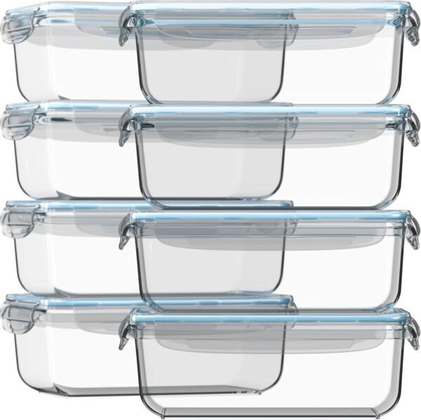 Glass Food Storage Containers with Lids 30 Oz 16 Pc (Set of 8) Airtight Large Reusable Leak Proof BPA Free Food Prep Containers Freezer to Oven Safe
