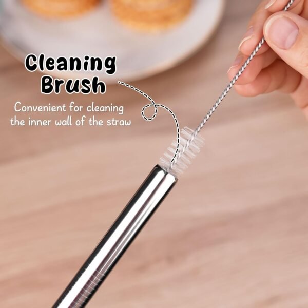 NiHome 8-Pack Stainless Steel Smoothie/Milkshake Straws, 0.5'' Extra Wide Reusable Metal Straw, Straight & Bent Drinking Straws for Boba, Thick Beverages, Cold Drinks, 2 Brushes (Silver) - Image 6