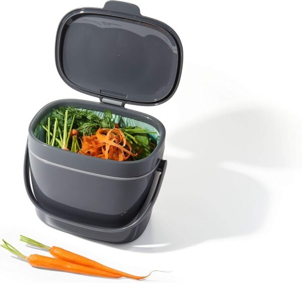 OXO Good Grips EASY-CLEAN COMPOST BIN - CHARCOAL - 1.75 GAL/6.62 L, Plastic, 8.3"L x 10.15"W x 12"H - Image 8