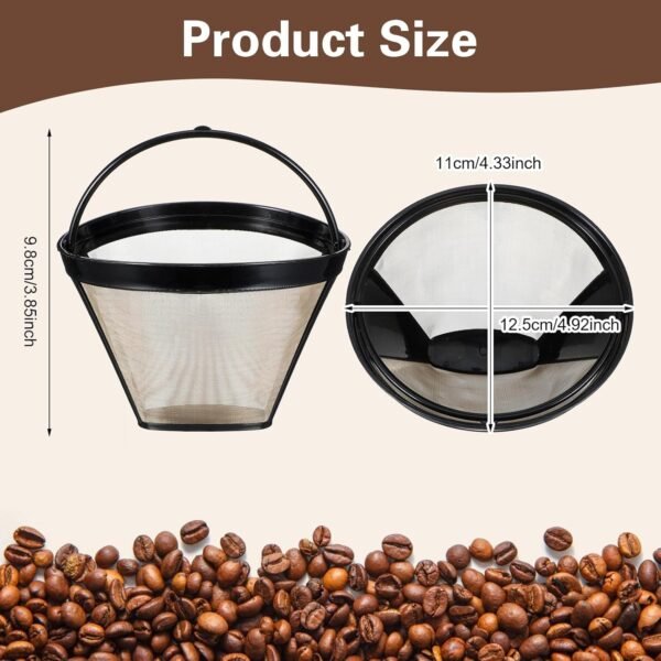 Reusable Coffee Filters, 8-12 Cup Premium Gold Coffee Filter Basket Cone Shape Permanent Basket Filter Coffee Maker Filters Compatible with Ninja Dual Brew Pro Reusable Coffee Filter - Image 2