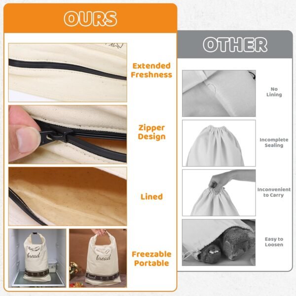 Bread Bags for Homemade Bread, 2 Pack XL Beeswax Bread Bags for Sourdough Reusable Bread Bags Sourdough Bread Bags Linen Bread Bag Bread Storage Bags Food Storage Bag(Brown 12.6"x17") - Image 6