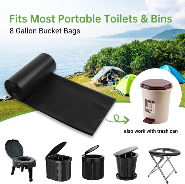 Portable Toilet Replacement Bags, 25 Count 8 Gallon 1.5 Mil Super Thickened Compostable Trash Bags, 30 Liter Camping Toilet Bags for Travel Outdoors, Boating, Emergency Toilet Bag for Car - Image 6