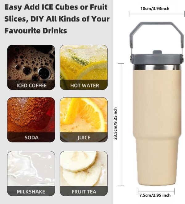 30oz Tumbler With Straw Lid Vacuum Sealed Insulated Cup Reusable Stainless Steel Water Bottle Trave for Water, Iced Tea or Coffee (Off-white) - Image 2