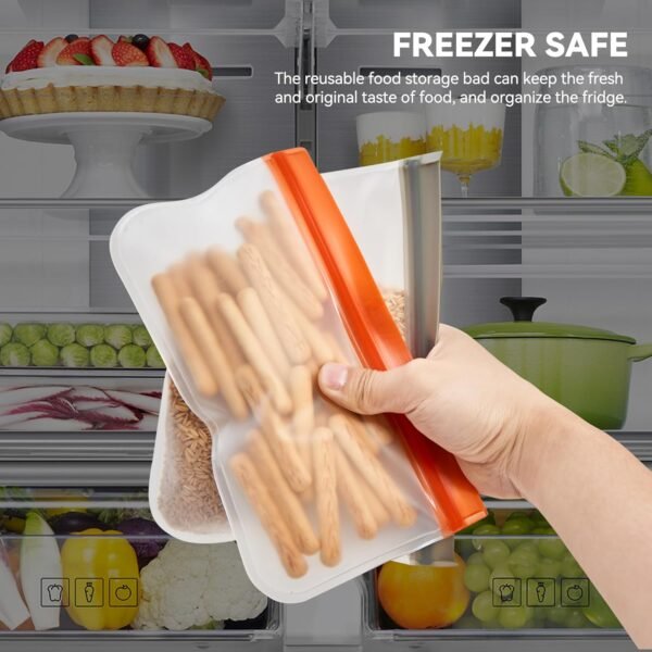 Leetaltree Reusable Food Storage Bags, 10 Pack Dishwasher Freezer Safe PEVA Bags, Leak Proof & Airtight Reusable Freezer Bags for Food Storage and Home Organization - Image 4