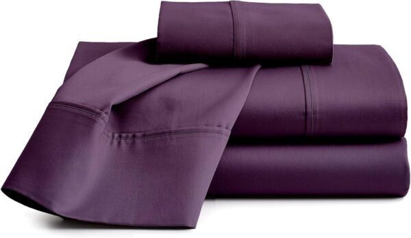Extra-Deep-Pocket 100% Organic Cotton Bed Sheets |Queen, Plum| - Organic Sheets - 1000-Thread-Count Organic Cotton Sateen Sheets - 24-Inch Deep-Pocket Organic Certified Cotton-Sheets