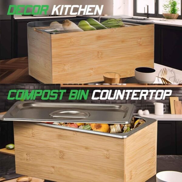 Compost Bin Kitchen with lid, As Indoor Compost Bin with Stainless Steel Insert, Countertop Compost Bin- 1.6 Gal Smell Proof,Indoor Large Compost Bin Kitchen… - Image 2