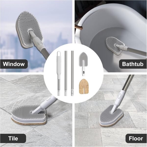 Tub Scrubber Cleaning Brush, Non-Scratch Shower Scrubber with Long Handle, 6 Replaceable Natural Fiber Pads & A Double-Sided Head, Scrub Brush for Cleaning Bathroom Kitchen Wall Sink - Image 3