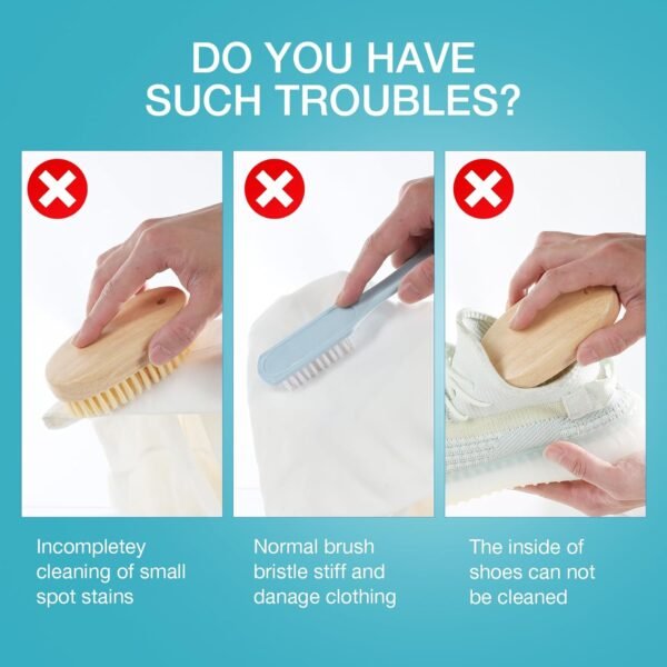 Wood Laundry Brush, OSCIOSS Laundry Stain Brush wth Long Handle and Soft Bristle for Cleaning Clothes & Shoes, Protable Laundry Brush for Stains on Clothes (Natural-2Pack) - Image 5