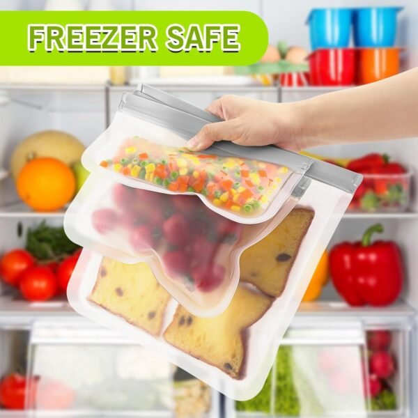 ANZNKU 10 Pack Reusable Food Storage Bags, BPA Free PEVA Reusable Freezer Bags, Dishwasher Safe Silicone Bags, Leak-proof Reusable Lunch Bags for Kitchen(3 Gallon Bags+4 Sandwich Bags+3 Snack Bags) - Image 3
