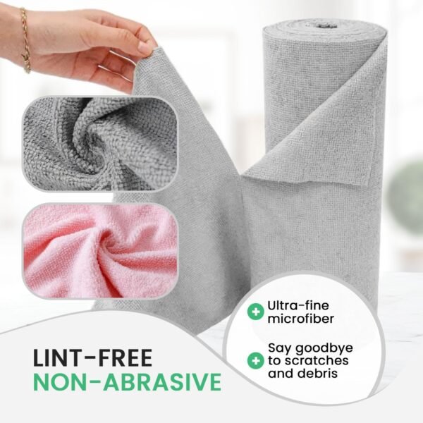 Reusable Paper Towel - Microfiber Cleaning Cloth Roll, Lint-Free, Non-Abrasive, Highly Absorbent, Ultra-Fine Material - Ideal for Home, Auto, Pro Cleaners, Opticians & Photographers (Pink) - Image 2