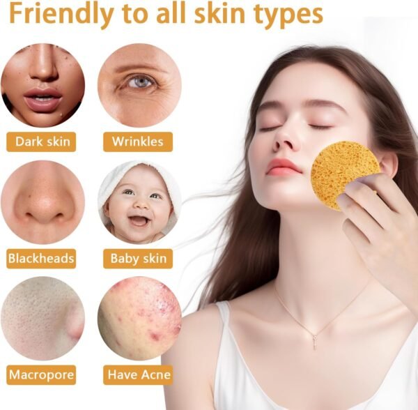 20 - Count Compressed Facial Sponges, 2 - Count Turmeric Kojic Soap, Kojic Acid Dark Spot Remover Soap Bars with Vitamin C, Retinol, Collagen, Turmeric (1 Set, Round Pink） - Image 7