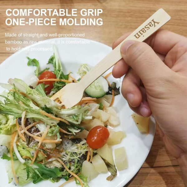 100% Bamboo Utensils Set - Individually Wrapped Disposable Bamboo Cutlery (100PCS:50 Forks 25 Spoons 25 Knives), Compostable Portable Bamboo Flatware for Wedding, Camping, Picnic, Party - Image 4