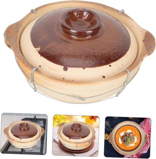 Kitchen Cookware Soup Bowls with Lids Earthen Cookware Soup Bowl with Lid Casseroles Cookware Stone Pot Korean Ceramic Hot Pot Earthenware Pot Large Chinese Medicine Pot Iron Clay, 20x17cm - Image 4