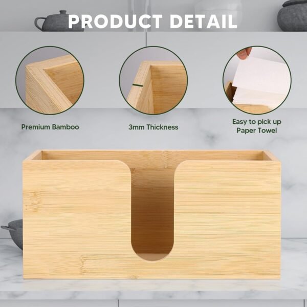 2Pack Bamboo Countertop Paper Towel Dispenser, Folded Paper Towel Dispenser Clear Trifold Napkin Holder, Suitable for Z-fold, C-fold or MultiFold Trifold Paper Towels for Bathroom Toilet and Kitchen - Image 4