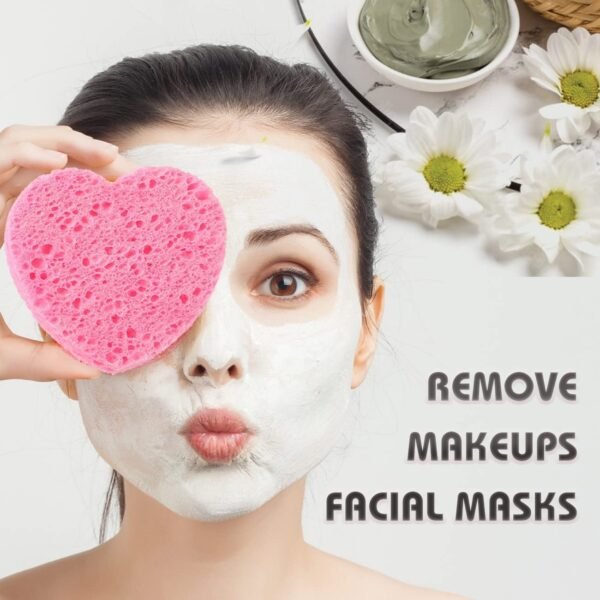 100-Count Compressed Facial Sponges, 100% Natural Cosmetic Spa Sponges for Facial Cleansing, Exfoliating Mask (Pink Heart) - Image 3