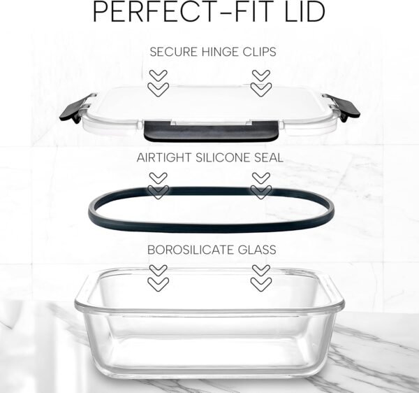 Zulay Kitchen 12 Pack Glass Meal Prep Containers with Lids - Airtight, Premium Borosilicate Glass Food Storage Containers - Microwave, Freezer & Oven Safe, BPA Free - Black - Image 5
