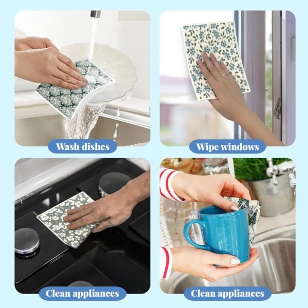Blue Series 8 Pack Swedish dishcloths for Kitchen, Office Cleaning Swedish Towels, Environmentally Friendly Biodegradable Swedish Sponge, Replacement for Reusable Paper Towels - Image 7