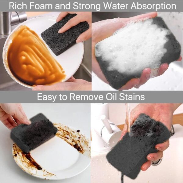 VANANA Biodegradable Kitchen Sponges Washing Up, Natural Compostable Cellulose Cleaning Sponges Colourful Sponge for Home Car Daily Use (12, Black) - Image 7