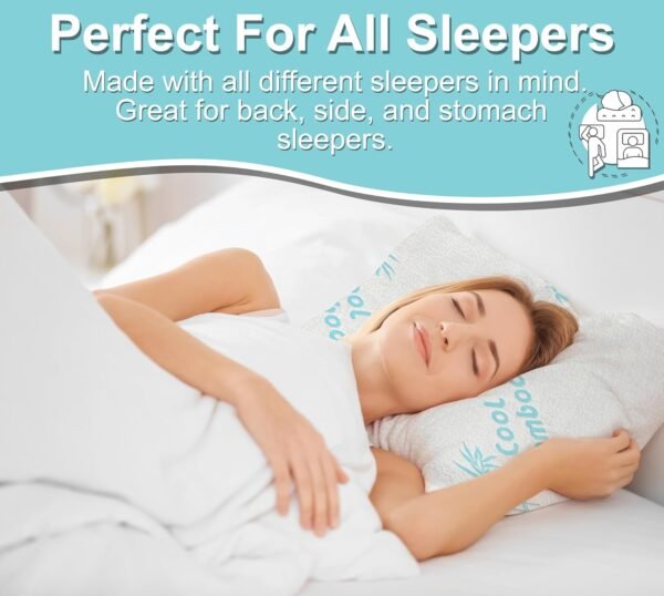 Cool Rayon of Bamboo Pillows 2 Pack King Size (20"x36") for Sleeping, Soft Shredded Adjustable Memory Foam Washable Zippered Breathable Cover, Relieves Neck Pain Asthma for Back/Stomach/Side Sleeper - Image 5