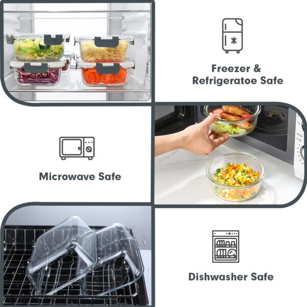 VERONES 30 Pieces Glass Meal Prep Containers Set, Stackable Glass Food Storage Containers with Lids-Airtight Glass Lunch Containers，for Microwave, Oven, Freezer & Dishwasher,Grey - Image 3