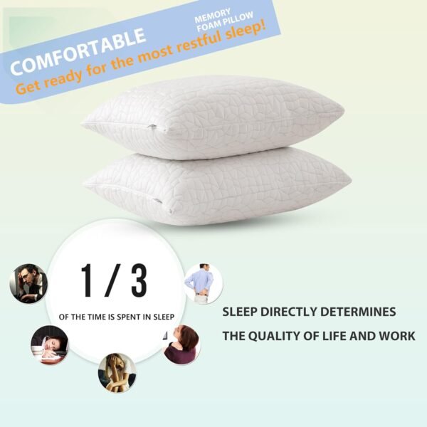 Shredded Memory Foam Pillows - Queen Size Set of 2,Adjustable Bed Pillows for Side Back Stomach Sleepers,Comfy Cooling Pillows for Sleeping with Washable Cover - Image 2