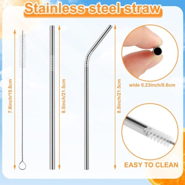 PECULA Metal Straws Reusable 24 Pack, 12 Straight and 12 Bent Stainless Steel Straws Dishwasher Safe, Reusable Straws for 30 oz & 20 oz Tumblers Cups Mugs Cold Beverage, 3 Cleaning Brushes Included - Image 2