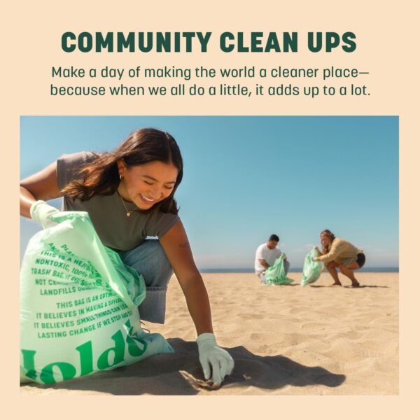 HoldOn Compostable Tall Trash Bags Clean Up Kit- 13-Gallon Bags (2PCS), Compostable Gloves, Trash Picker, Super-Strong Drawstring Handle, Multi-Way Flex Material Triple Ply Leak Resistant Eco-Friendly - Image 5