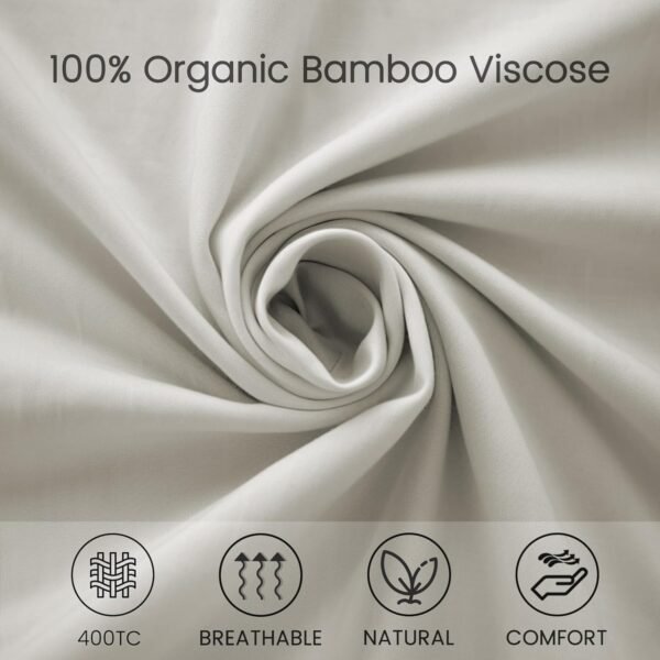 JSELF 100% Organic Viscose from Bamboo Sheets Queen Size Set - Ultra Soft & Luxuriously Cooling Sheets for Hot Sleepers, Double Stitching, 16" Deep Pocket, 4PCS Queen Size Bed Sheets Set (Grey) - Image 3