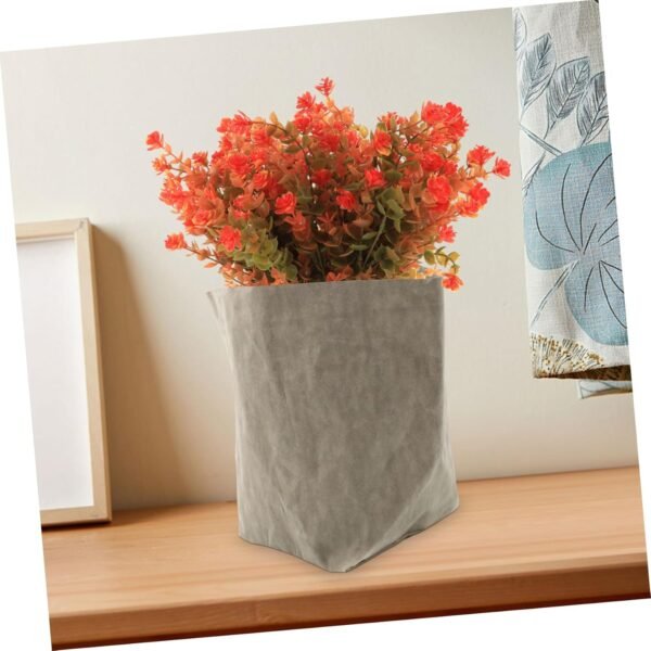 Kraft Paper Flowerpot Kraft Bags Reusable Fruits Bag Food Storage Containers Vegetable Lunchbox Washable Kraft Paper Storage Bag Business Pantry Lids Tote Packaging Grey - Image 6