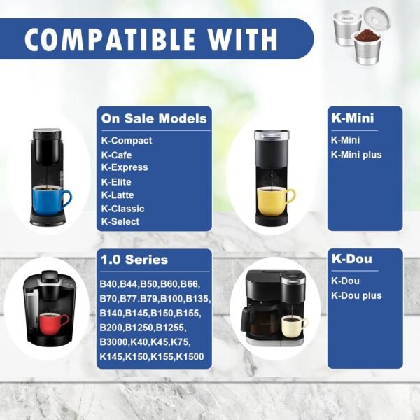 2 Pack Stainless Steel K Cup Reusable Coffee Pods Compatible with kuerig 1.0 Coffee Maker, K Cup Filters Refillable Coffee Pods Coffee Filters - Image 2