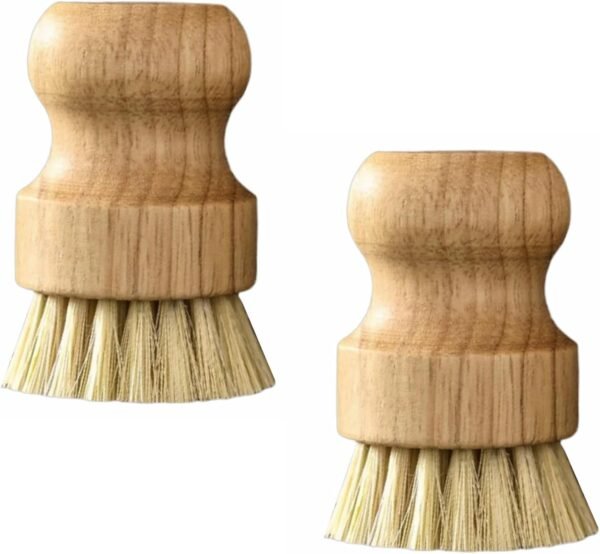 Pot Brush. Natural sisal Brush for Kitchen. Dishwashing Scrubber with Short Wooden Handle. Kitchen Brush for Cleaning pots, Pans,Vegetables, Dishes. 2 PCs.