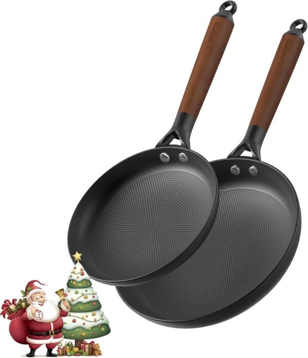 Cast Iron Skillets, 8 Inch 10 Inch Non Stick Frying Pans, 2 Piece Cookware Set Cast Iron Pans, PFAS-Free, Egg Pans Nonstick, Oven Safe Dishwasher Safe