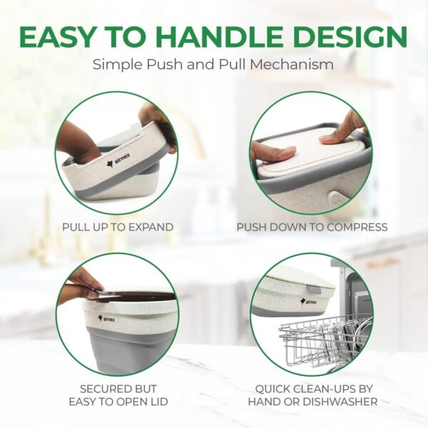 Collapsible Compost Bin Kitchen Counter Caddy - 1 Gallon Countertop Compost Bin with Lid Made of Wheat Straw - Odorless Kitchen Compost Bin Countertop with 20 Compost Bags and 2 Carbon Filters - Image 8