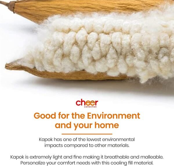 Cheer Collection Set of 2 Organic Kapok Bed Pillows, Natural Kapok Fiber Filled Sleeping Pillows with Breathable Cotton Shell, Standard Size, 20 x 28 inches - Image 2